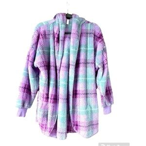 size XS Joy Spun plaid teddy bear hoodie